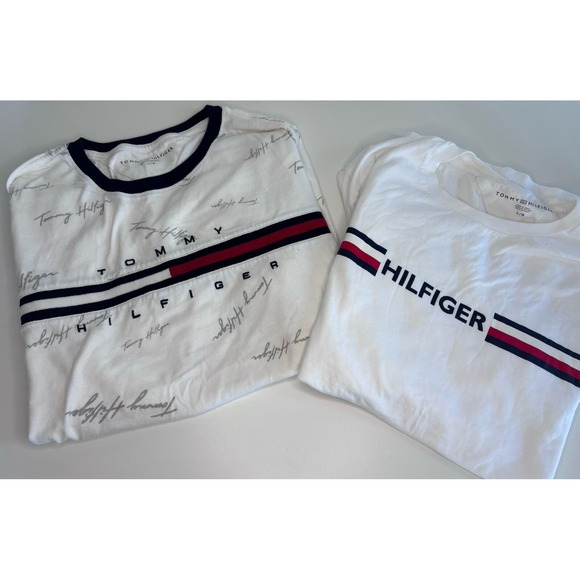 2 Tommy Hilfiger Shirt Mens L White Red All Over Print Classic Preppy Streetwear - Picture 1 of 7